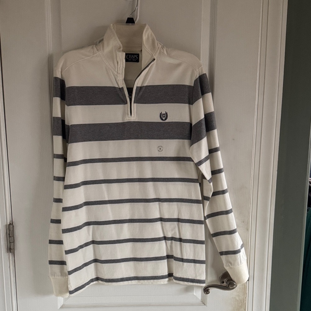 🌸Chaps Men's Zip-Up Sweater - Ivory and Charcoal Stripes